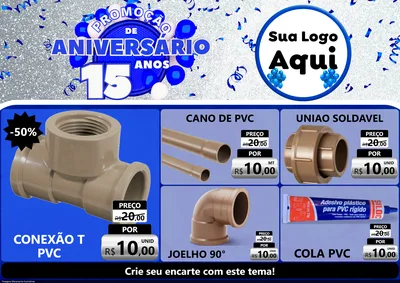 Modelo de Encarte para Encarte A4 Horizontal com o tema Promoção de Aniversário - 15 Anos para Tubos e conexões