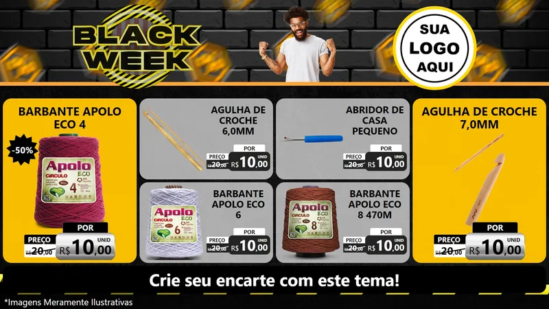 Modelo de TV para TV Horizontal com o tema Black Week para Armarinho e Aviamentos