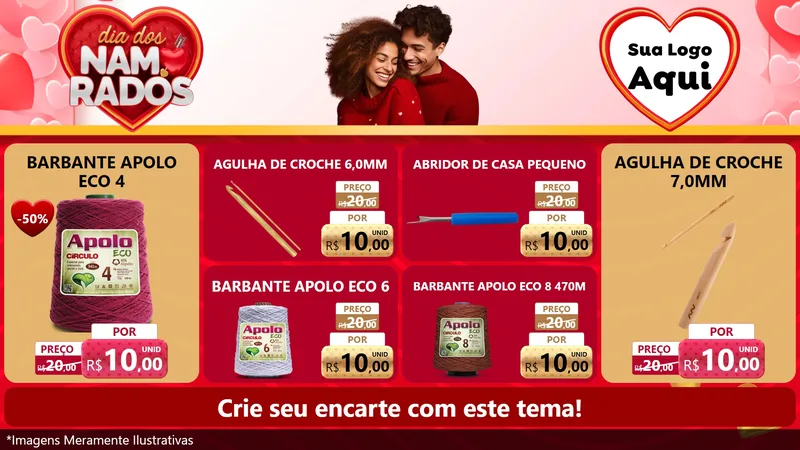 Modelo de TV para TV Horizontal com o tema Dia dos Namorados para Armarinho e Aviamentos