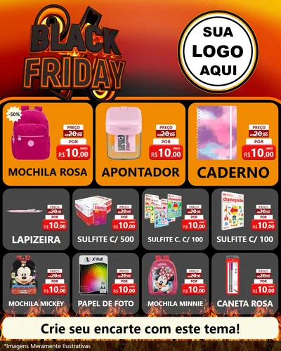 Modelo de Rede Social para Feed Instagram com o tema Black Friday para Papelaria
