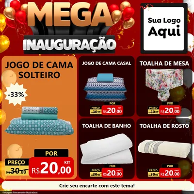 Modelo de Rede Social para Feed Facebook com o tema Mega Inauguração para Cama, Mesa e Banho