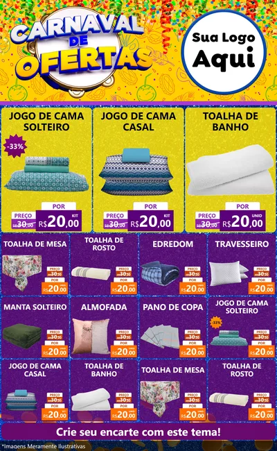 Modelo de Encarte para Encarte Grande com o tema Carnaval de Ofertas para Cama, Mesa e Banho