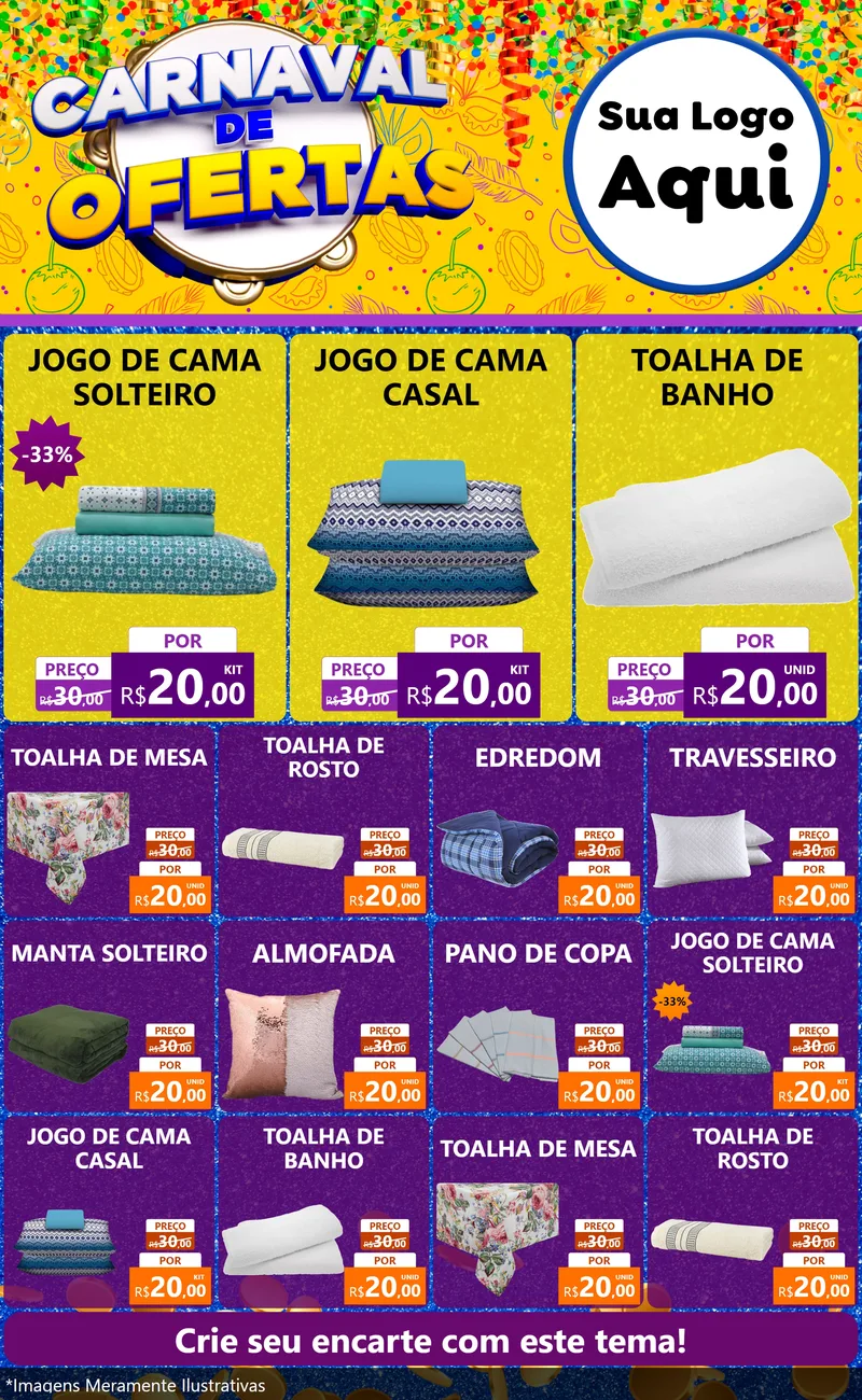 Modelo de Encarte para Encarte Grande com o tema Carnaval de Ofertas para Cama, Mesa e Banho