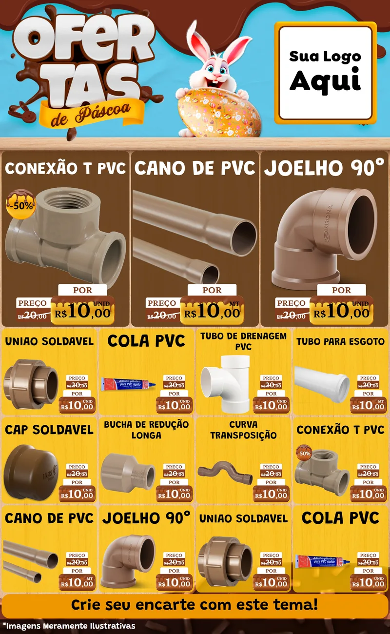 Modelo de Encarte para Encarte Grande com o tema Ofertas de Páscoa para Tubos e conexões