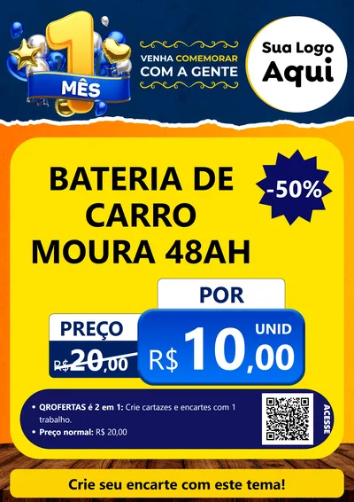 Modelo de Cartaz para Cartaz A4 Vertical com o tema Um Mês de Aniversário para Baterias Elétricas