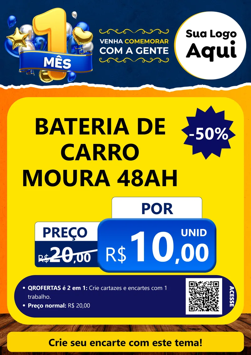 Modelo de Cartaz para Cartaz A4 Vertical com o tema Um Mês de Aniversário para Baterias Elétricas