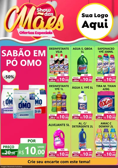 Modelo de Encarte para Encarte A4 Vertical com o tema Show das Mães - Ofertas Especiais para Produtos de Limpeza