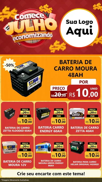 Modelo de Rede Social para Stories com o tema Comece Julho Economizando para Baterias Elétricas