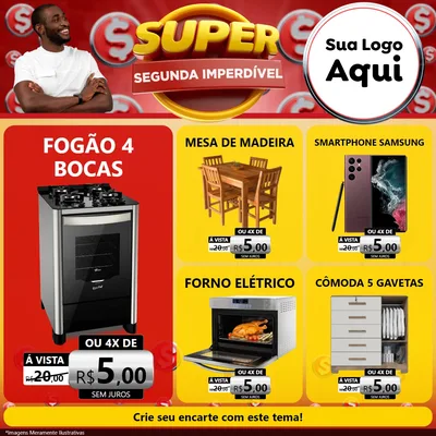 Modelo de Rede Social para Feed Facebook com o tema Super Segunda Imperdível para Móveis e Eletro