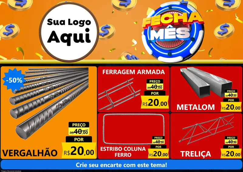 Modelo de Encarte para Encarte A4 Horizontal com o tema Fecha Mês para Ferragens