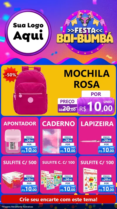 Modelo de Rede Social para Stories com o tema Festa Boi-Bumbá para Papelaria
