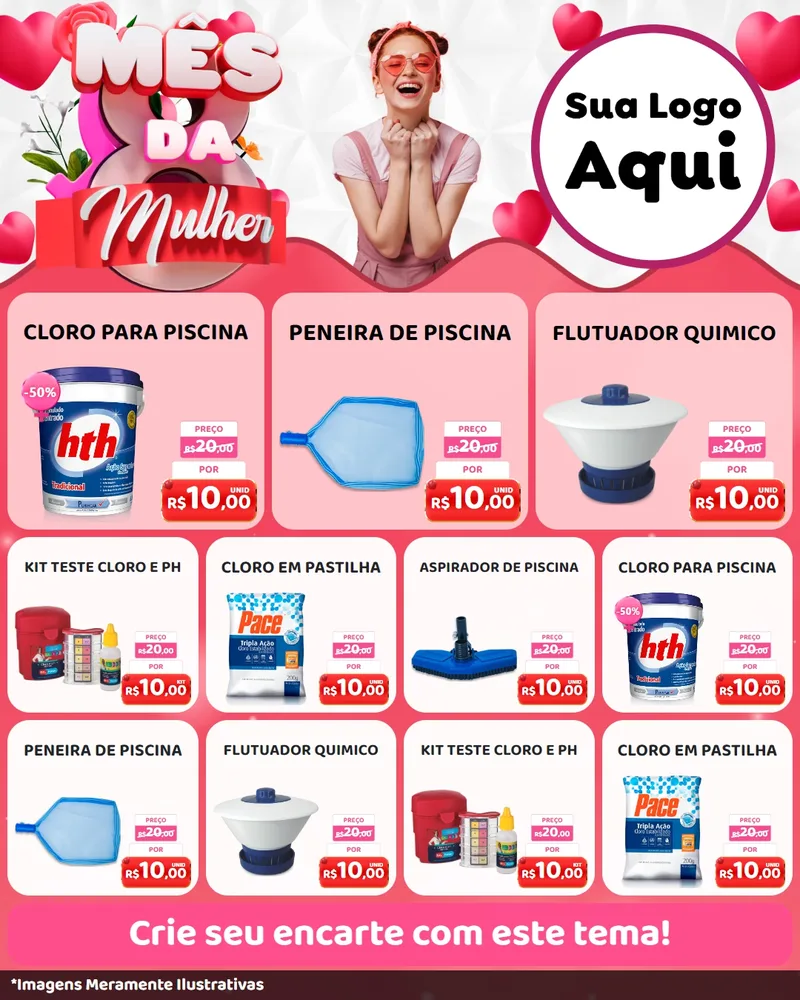 Modelo de Rede Social para Feed Instagram com o tema Mês da Mulher para Produtos para Piscina