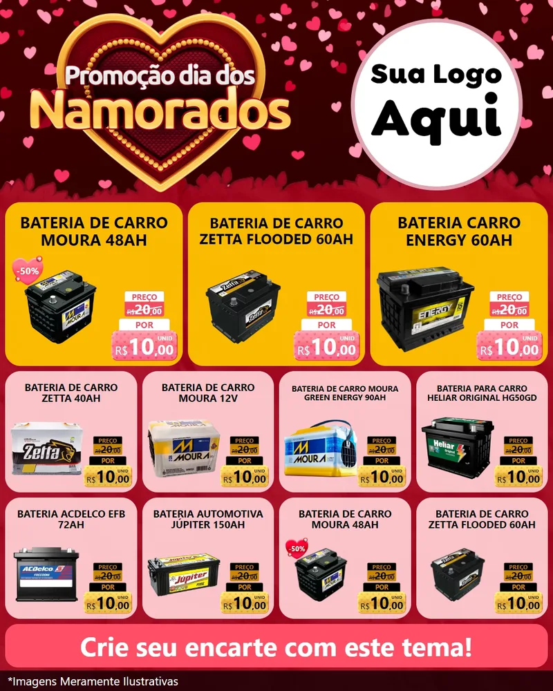 Modelo de Rede Social para Feed Instagram com o tema Promoção Dia Dos Namorados para Baterias Elétricas