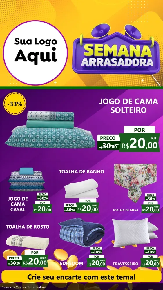 Modelo de Rede Social para Stories com o tema Semana Arrasadora para Cama, Mesa e Banho