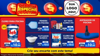 Modelo de TV para TV Horizontal com o tema Ofertas Especiais de Outubro para Produtos para Piscina