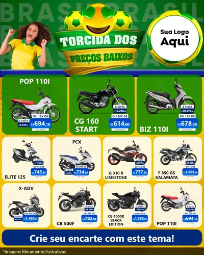 Modelo de Rede Social para Feed Instagram com o tema Torcida dos Preços Baixos - Copa para Concessionaria de Motos