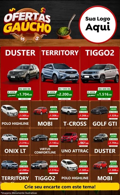 Modelo de Encarte para Encarte Grande com o tema Ofertas Dia do Gaúcho para Concessionaria de Carros