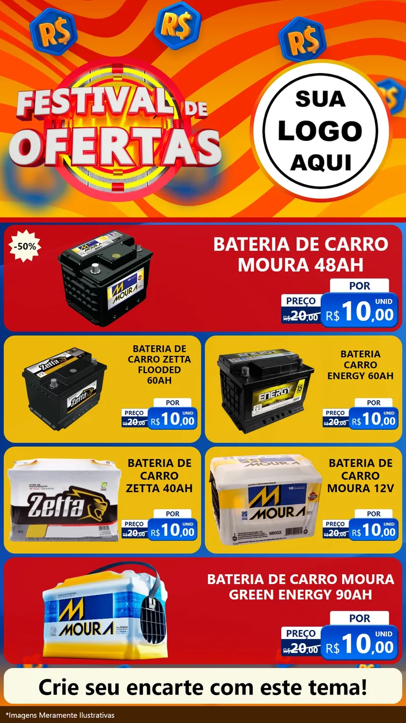 Modelo de TV para TV Vertical com o tema Festival de Ofertas para Baterias Elétricas