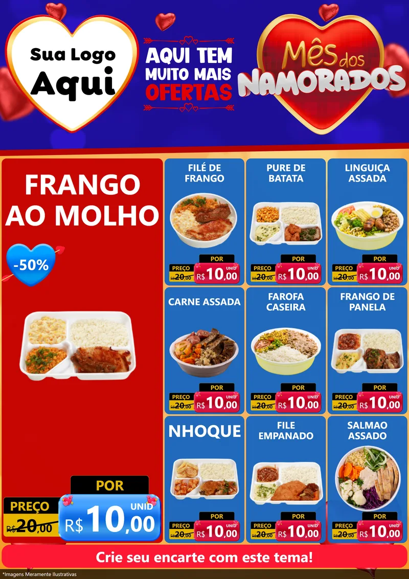 Modelo de Encarte para Encarte A4 Vertical com o tema Mês dos Namorados para Restaurante