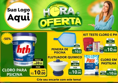 Modelo de Encarte para Encarte A4 Horizontal com o tema Hora da Oferta para Produtos para Piscina