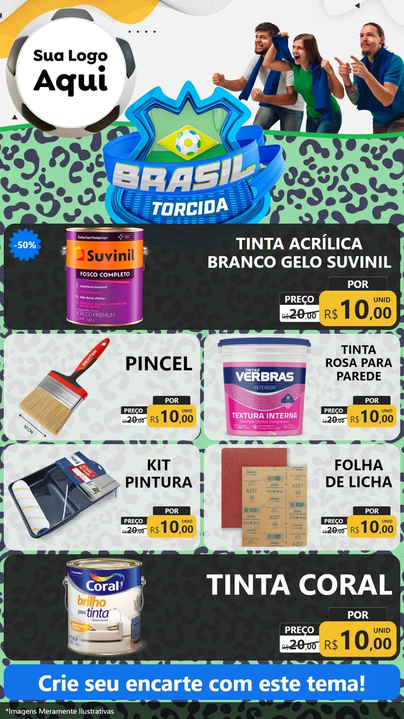 Modelo de TV para TV Vertical com o tema Brasil Torcida - Copa para Tintas e Ferramentas