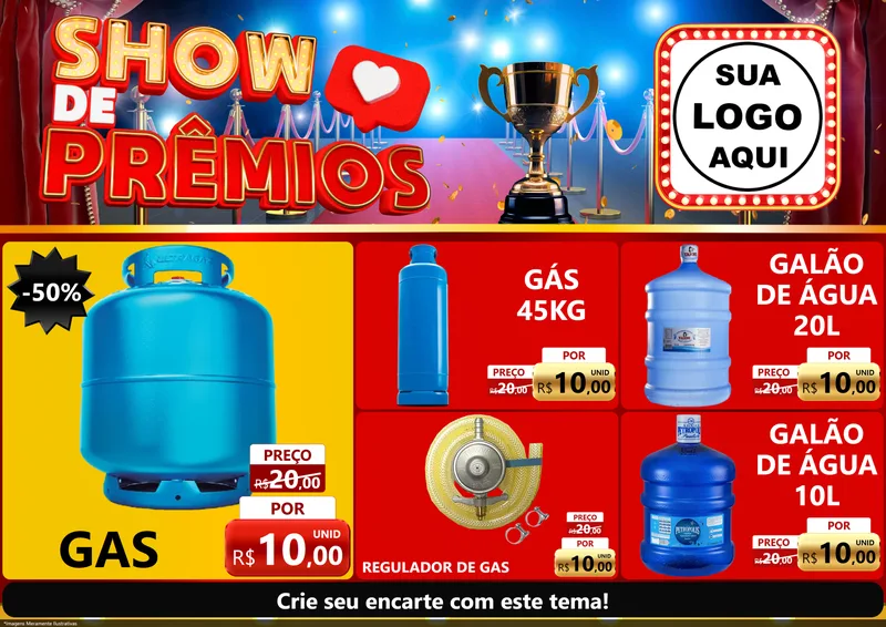 Modelo de Encarte para Encarte A4 Horizontal com o tema Show de Prêmios para Água e gás