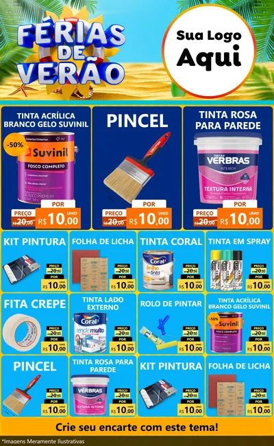 Modelo de Encarte para Encarte Grande com o tema Férias de Verão para Tintas e Ferramentas