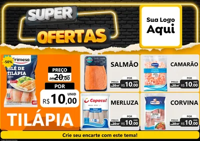 Modelo de Encarte para Encarte A4 Horizontal com o tema Super Ofertas para Peixaria