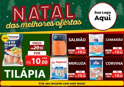Modelo de Encarte para Encarte A4 Horizontal com o tema Natal das Melhores Ofertas para Peixaria