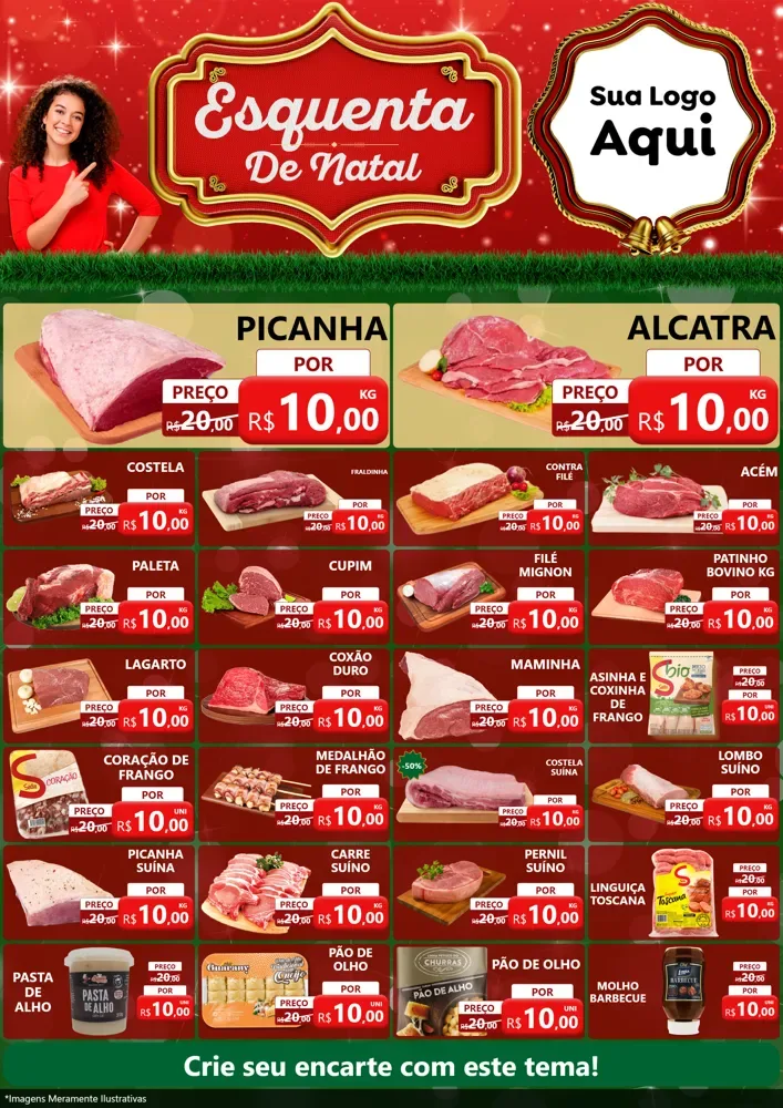 Modelo de Encarte para Encarte A4 Vertical com o tema Esquenta de Natal para Açougue