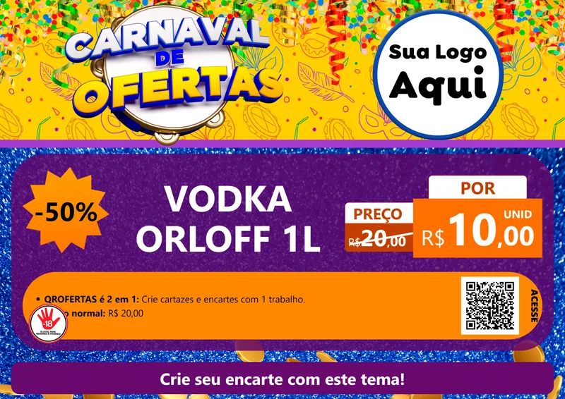 Modelo de Cartaz para Cartaz A4 Horizontal com o tema Carnaval de Ofertas para Distribuidora de bebidas