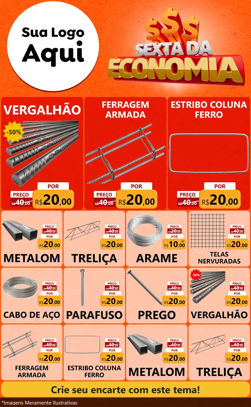 Modelo de Encarte para Encarte Grande com o tema Sexta da Economia para Ferragens
