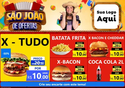 Modelo de Encarte para Encarte A4 Horizontal com o tema São João de Ofertas para Hamburgueria