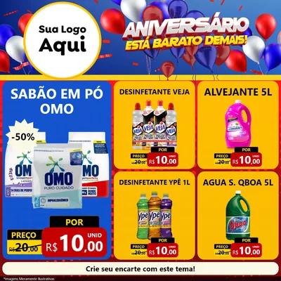 Modelo de Rede Social para Feed Facebook com o tema Aniversário para Produtos de Limpeza