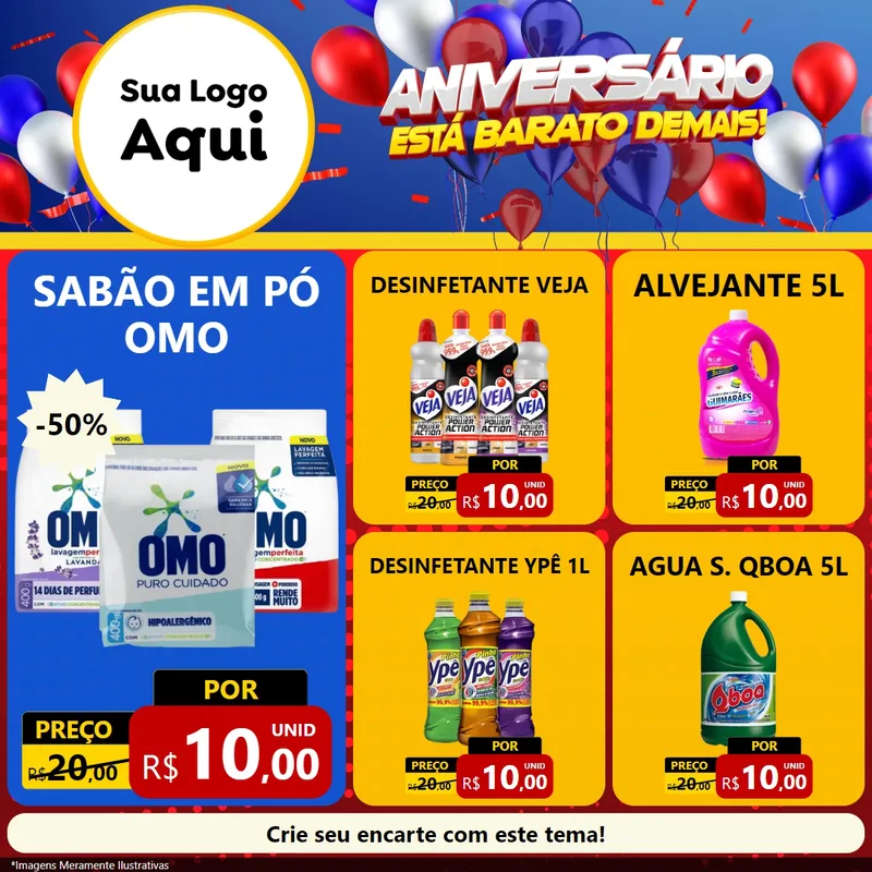 Modelo de Rede Social para Feed Facebook com o tema Aniversário para Produtos de Limpeza