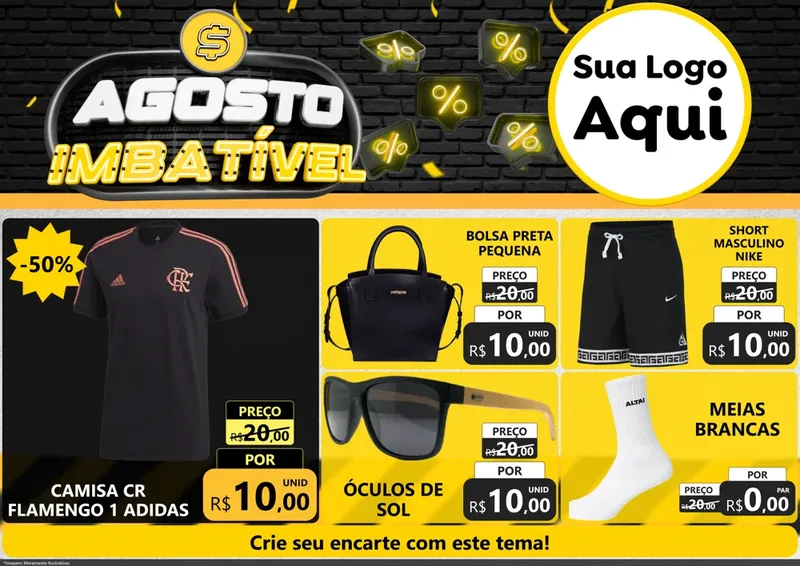 Modelo de Encarte para Encarte A4 Horizontal com o tema Agosto Imbatível para Roupas e acessórios