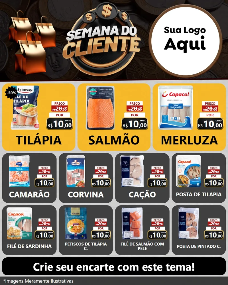 Modelo de Rede Social para Feed Instagram com o tema Semana do Cliente para Peixaria