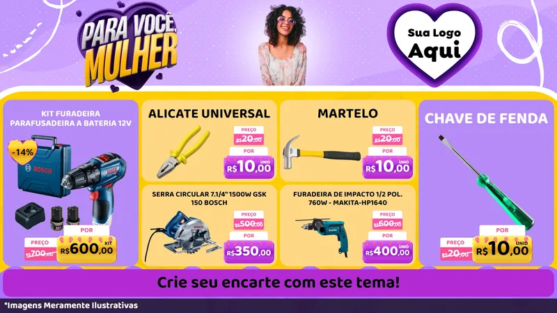 Modelo de TV para TV Horizontal com o tema Para Você, Mulher para Maquinas e Ferramentas
