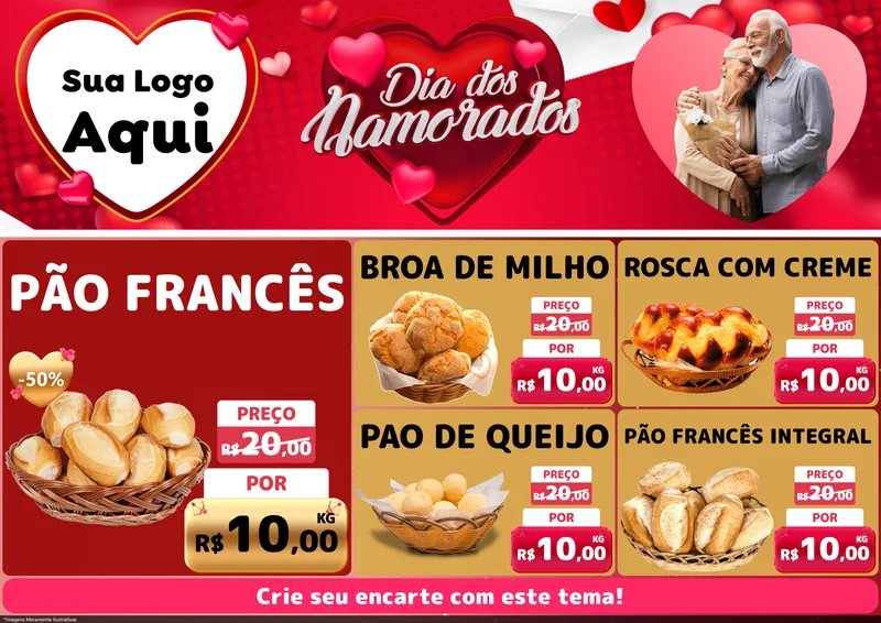 Modelo de Encarte para Encarte A4 Horizontal com o tema Dia Dos Namorados para Padaria