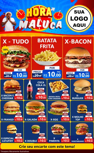 Modelo de Encarte para Encarte Grande com o tema Hora Maluca para Hamburgueria