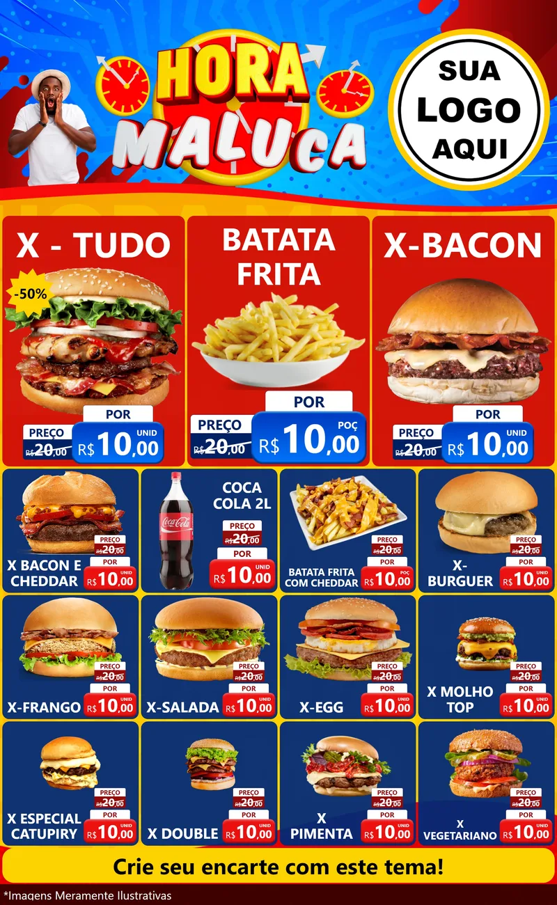 Modelo de Encarte para Encarte Grande com o tema Hora Maluca para Hamburgueria