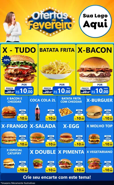 Modelo de Encarte para Encarte Grande com o tema Ofertas de Fevereiro para Hamburgueria