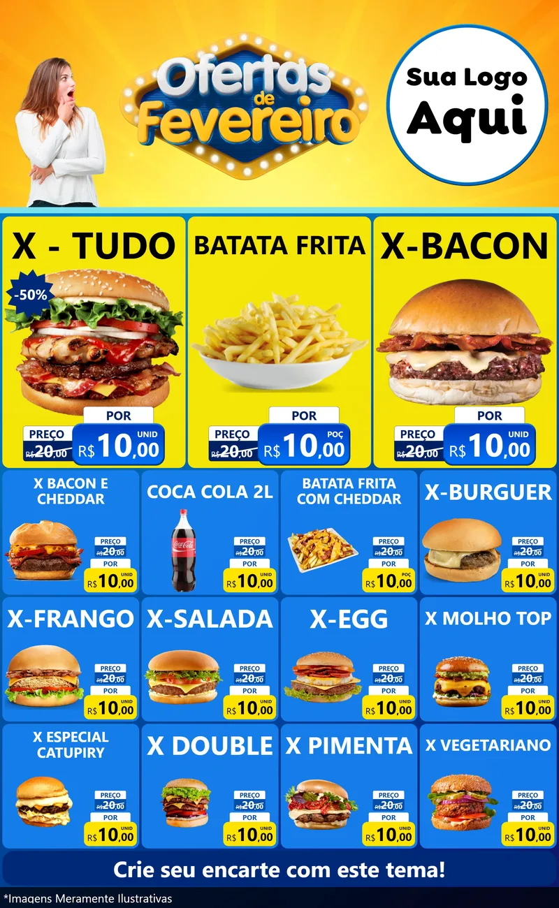 Modelo de Encarte para Encarte Grande com o tema Ofertas de Fevereiro para Hamburgueria