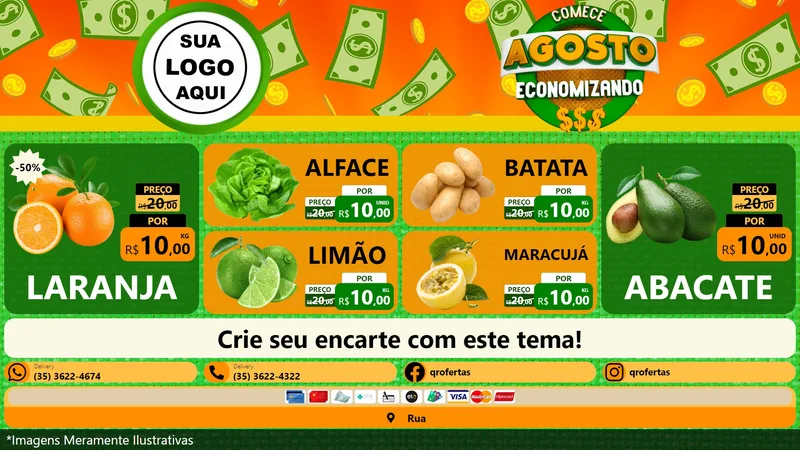 Modelo de TV para TV Horizontal com o tema Comece Agosto Economizando para Hortifrúti