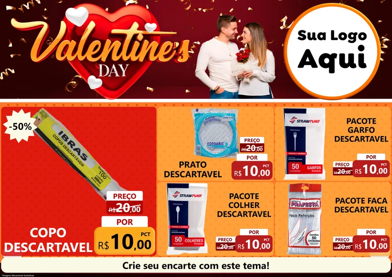 Modelo de Encarte para Encarte A4 Horizontal com o tema Valentine's Day para Embalagens