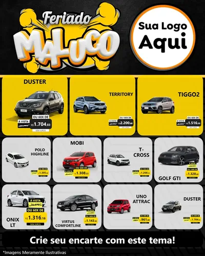 Modelo de Rede Social para Feed Instagram com o tema Feriado Maluco para Concessionaria de Carros