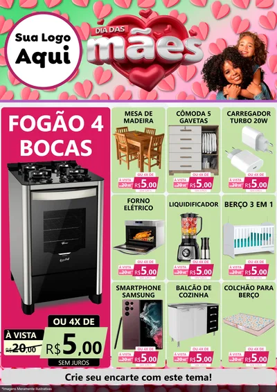 Modelo de Encarte para Encarte A4 Vertical com o tema Dia das Mães para Móveis e Eletro