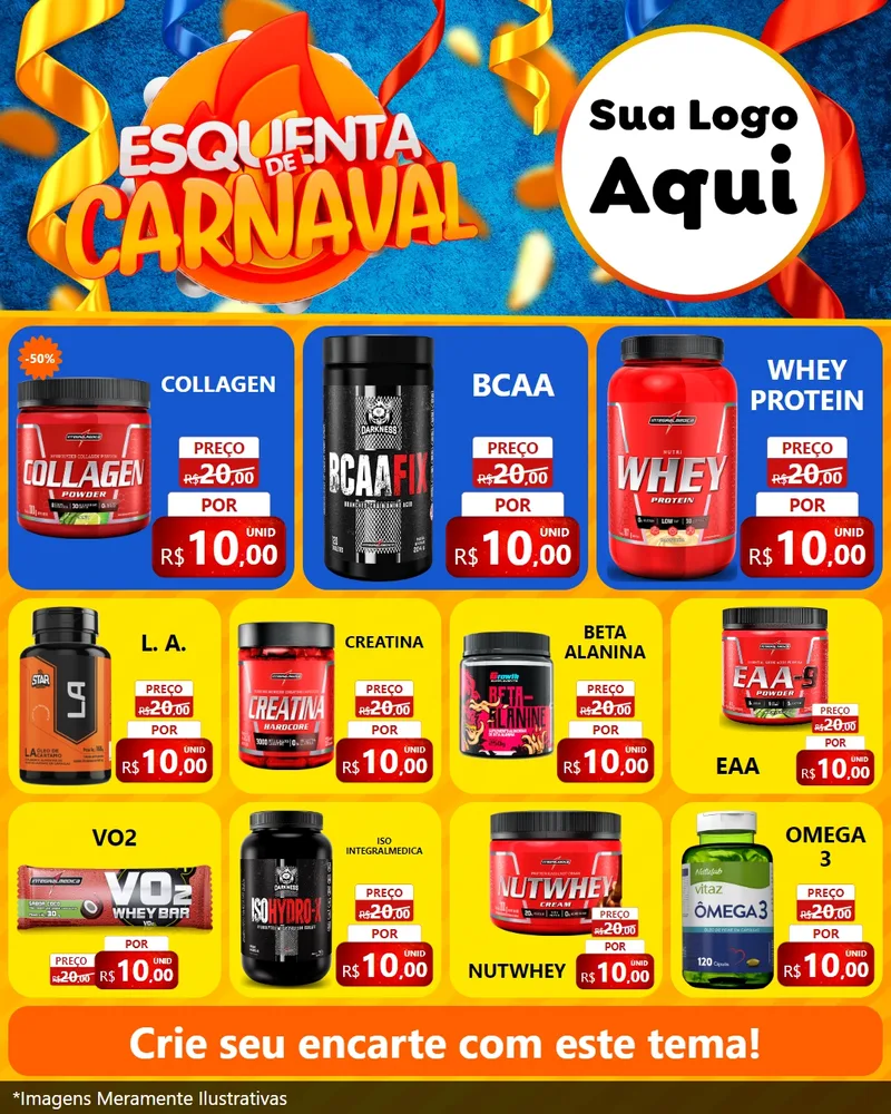 Modelo de Rede Social para Feed Instagram com o tema Esquenta de Carnaval para Suplementos alimentares