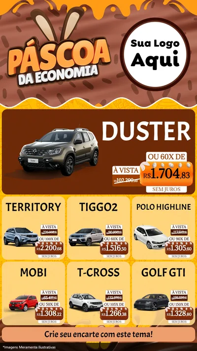 Modelo de Rede Social para Stories com o tema Páscoa da Economia para Concessionaria de Carros