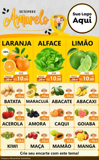 Modelo de Encarte para Encarte Grande com o tema Setembro Amarelo para Hortifrúti